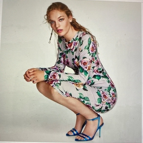 Zara Floral Midi Dress Women’s L Bodycon form fitting stretch Fairy goth grunge - Picture 3 of 11